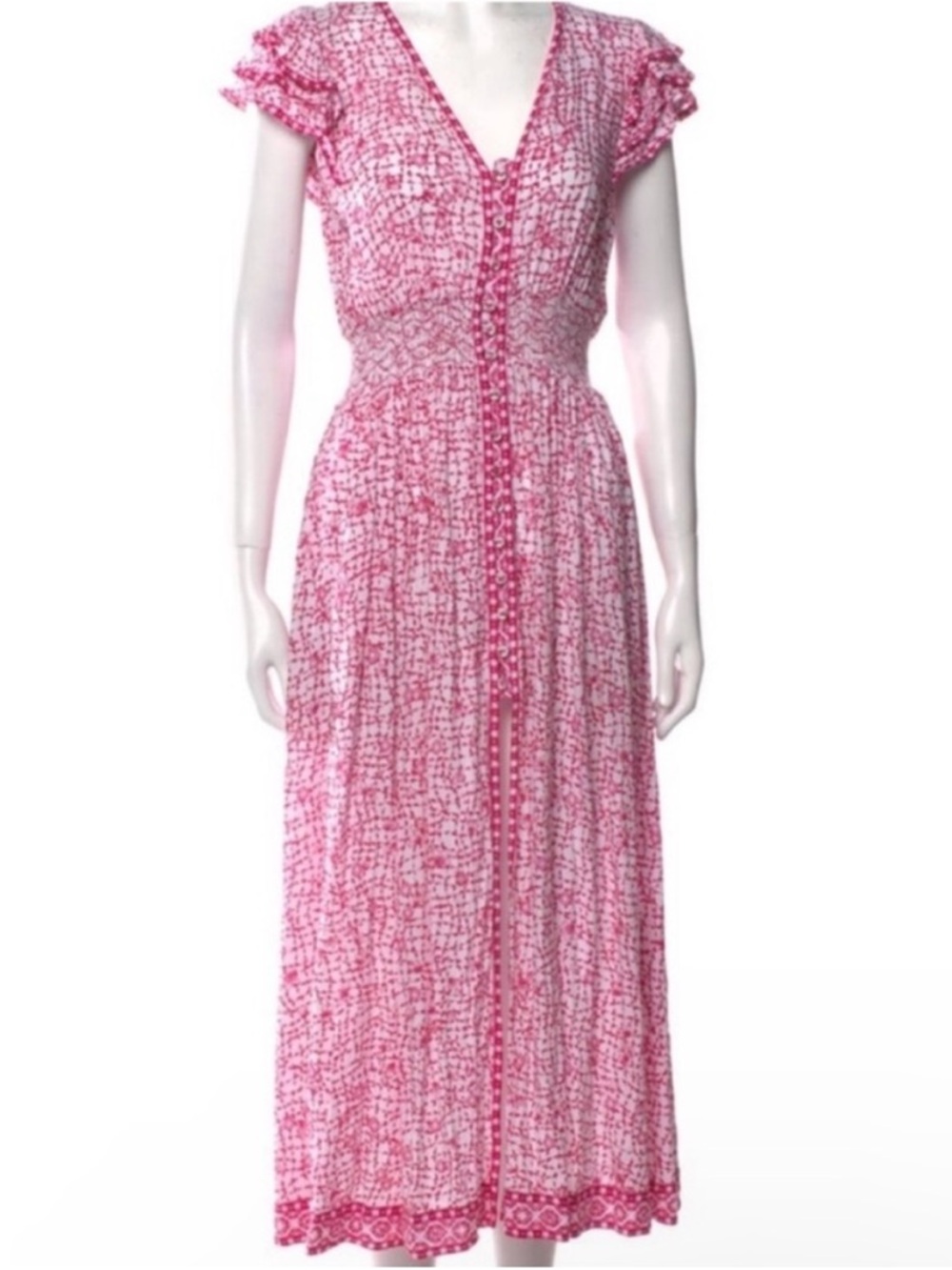 Poupette Della Midi Long Dress Ruffle Floral Summer Resortwear